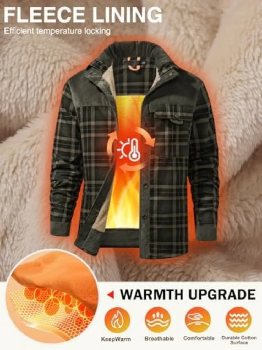 Cozy Men's Flannel Plaid Jacket - Long Sleeve Sherpa Lined Fleece Coat